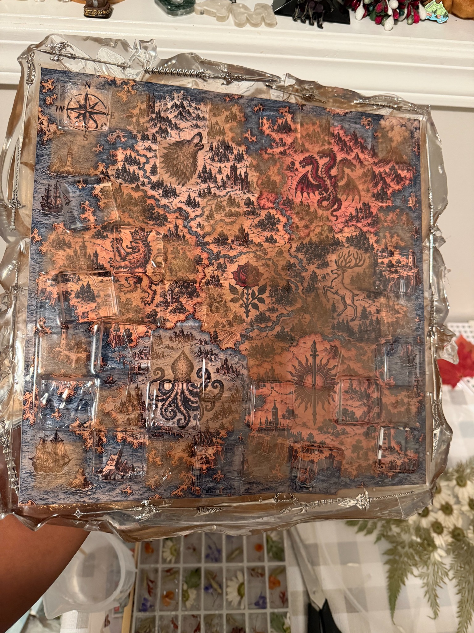 Fantasy map themed custom resin chessboard