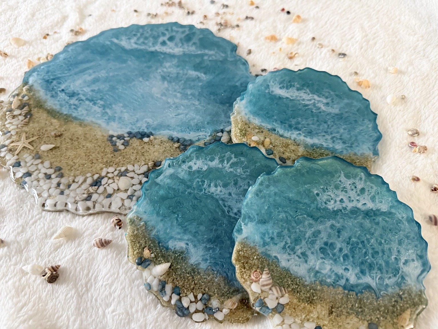 Blue resin coaster set