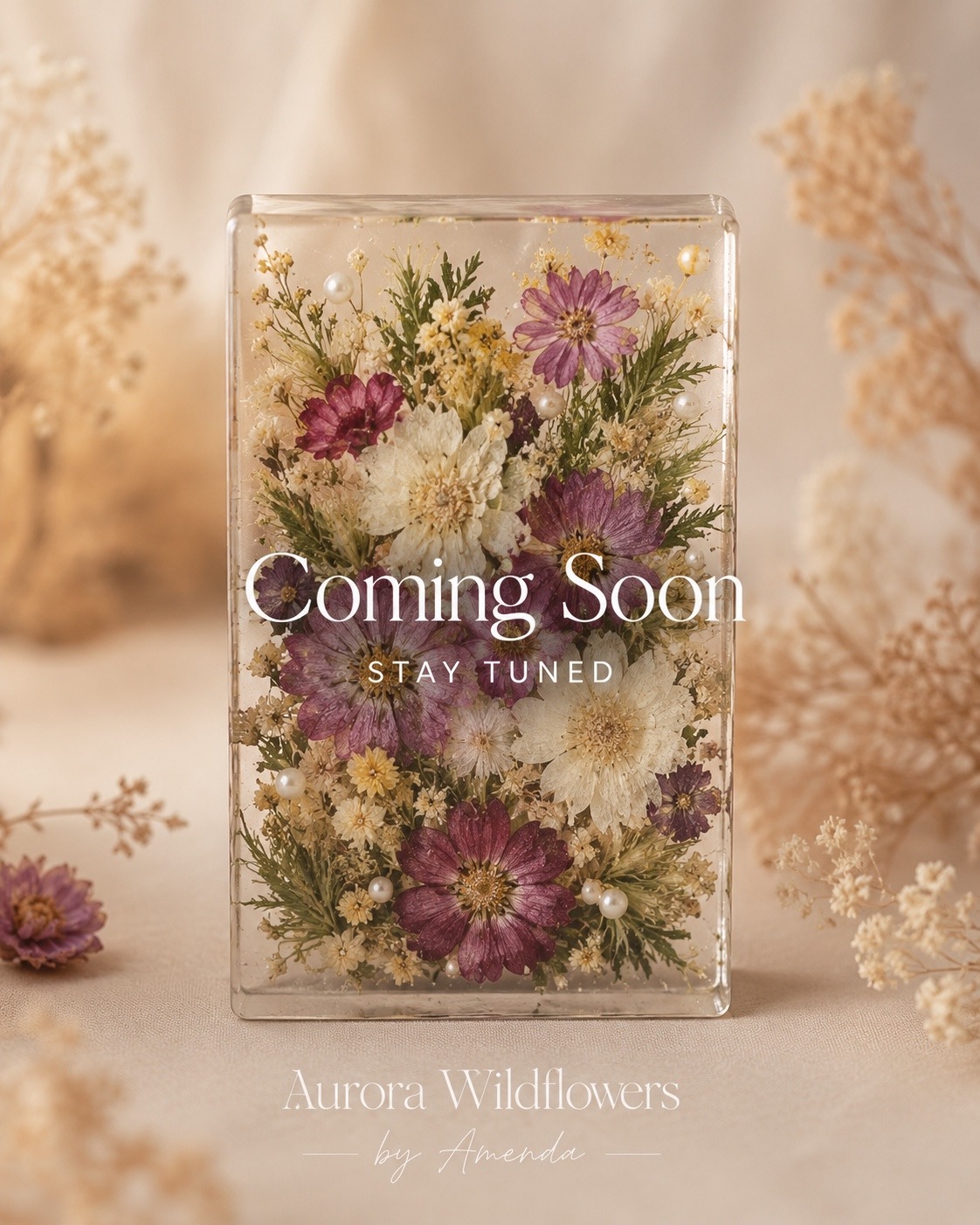 Preserved flower resin block